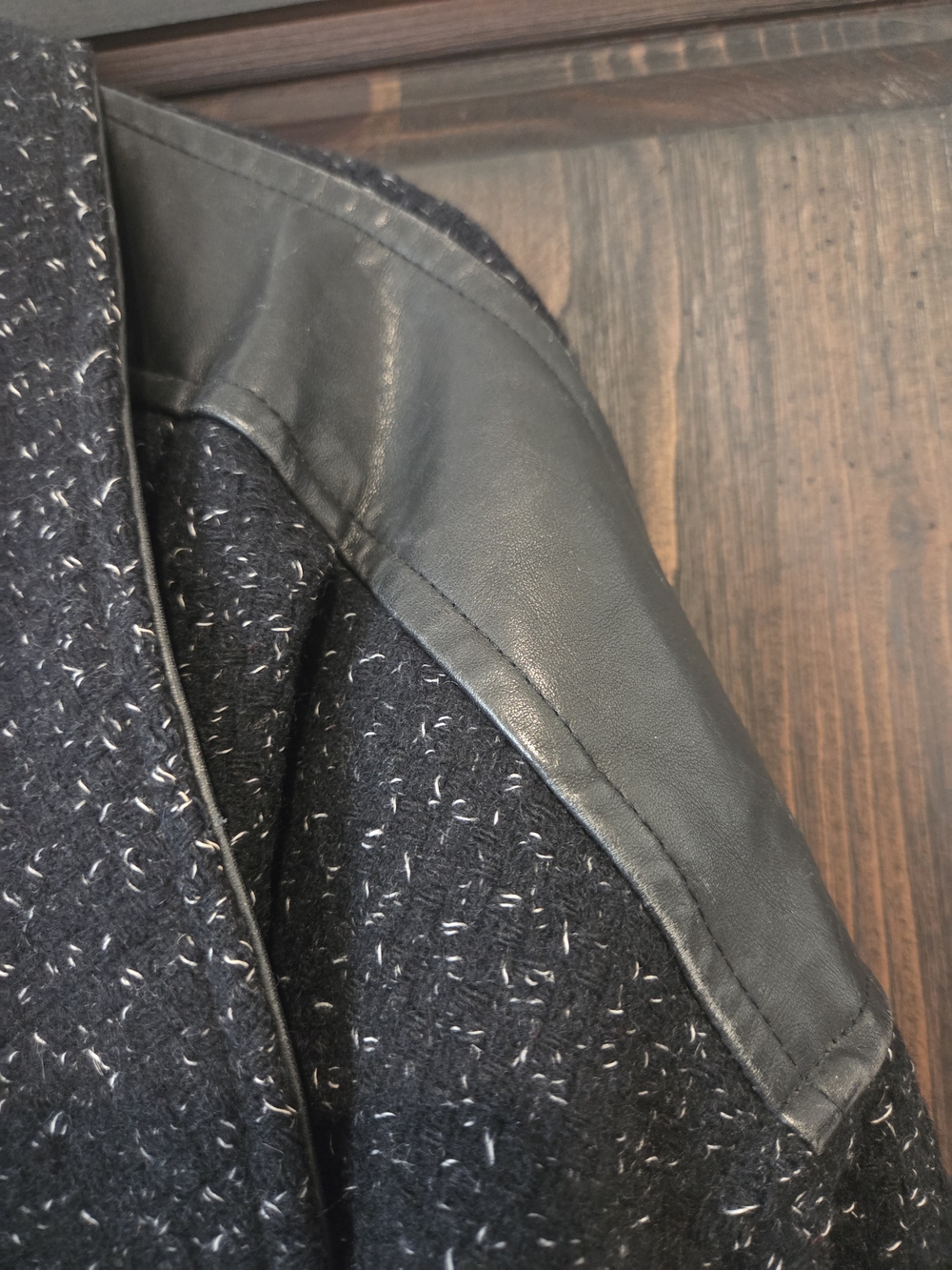 David Benjamin Collection Women’s Size 16 Black Tweed Wool Coat Leather Trim - Picture 8 of 10
